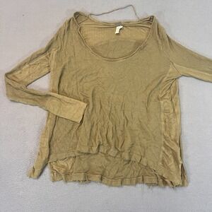Free People We‎ The Free Army Green Malibu Thermal Top Womens Sz Med Waffle Knit